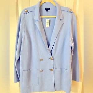 Talbots 1X Light Blue Cardigan Blazer Jacket NWT Plus Size